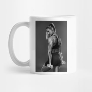 Female bodybuilder working out, black and white Mug